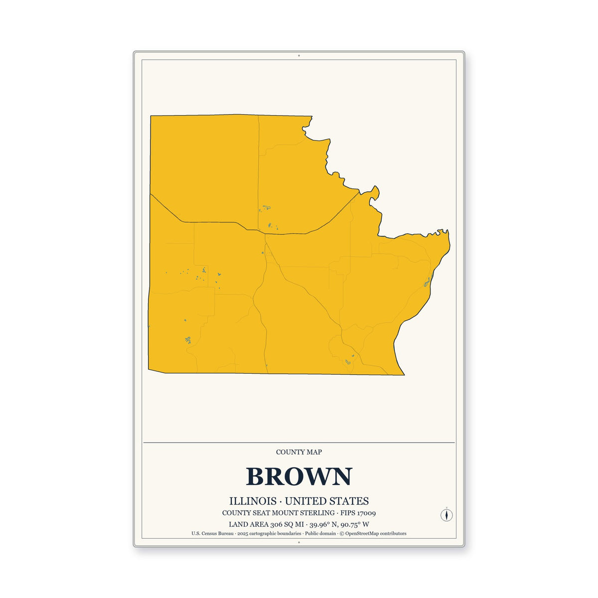 Brown County, Illinois Map Aluminum Sign in Citrine Modern style