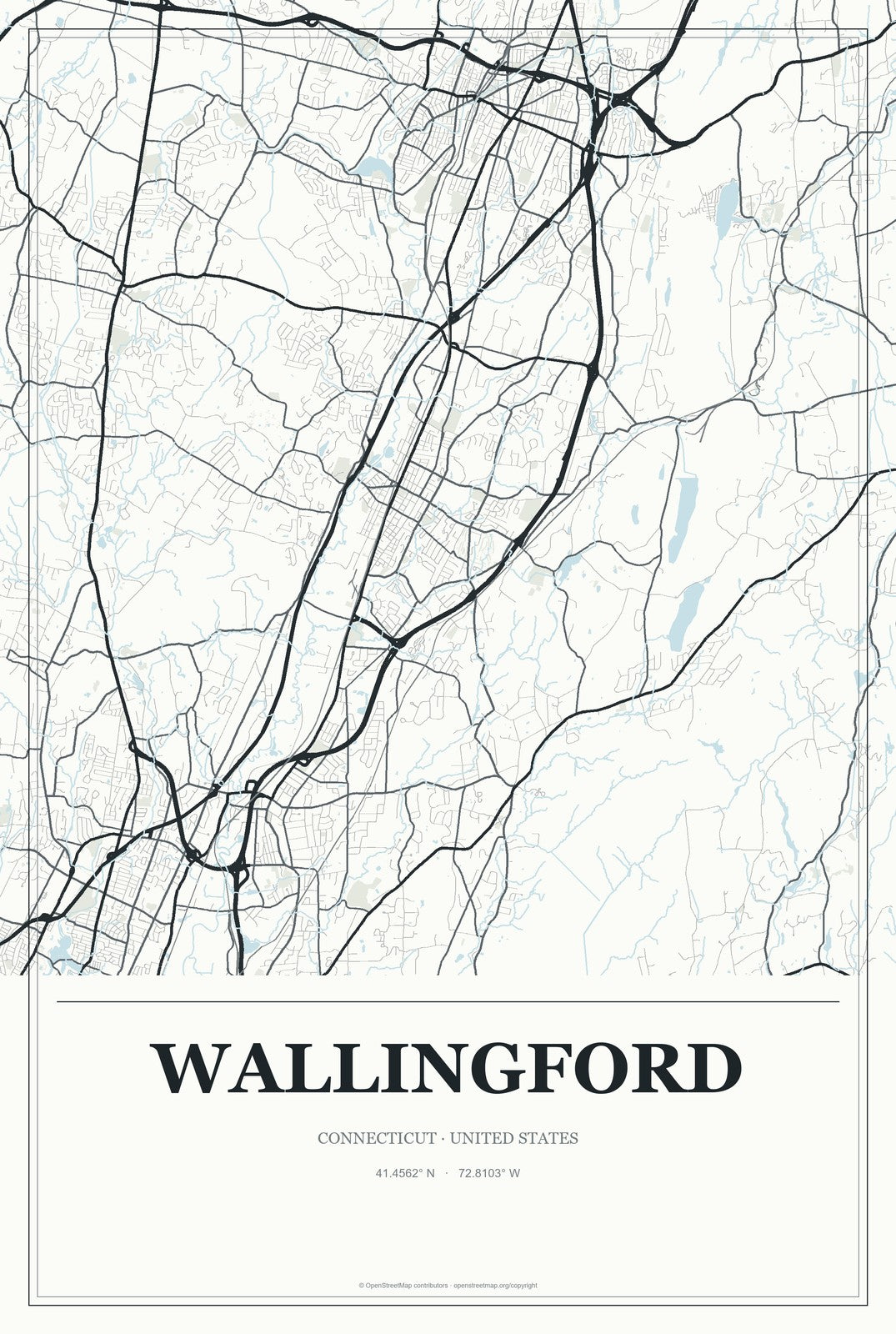 Wallingford, Connecticut City Map Aluminum Sign in Gallery Air style