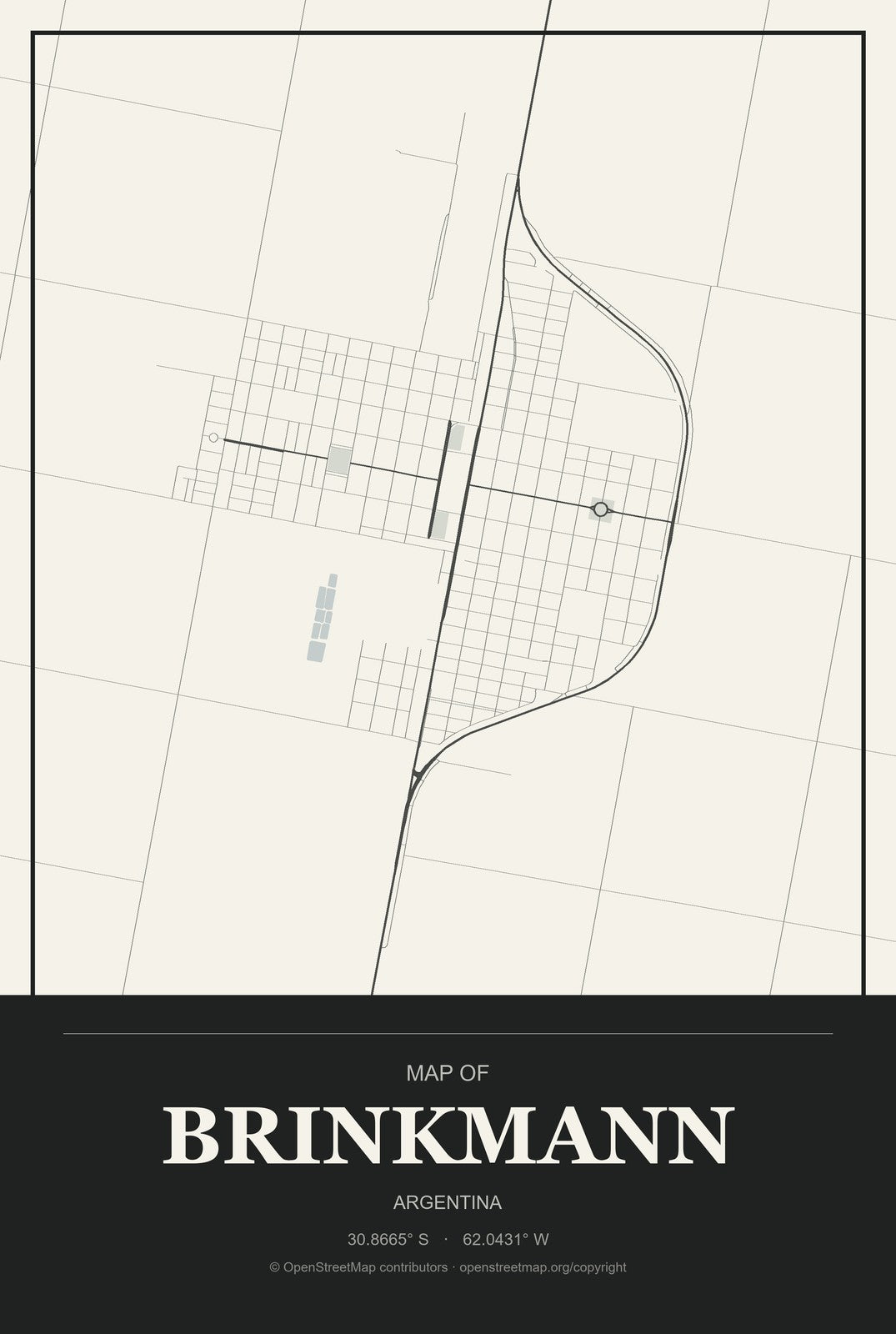 Brinkmann, Argentina City Map Aluminum Sign in Museum Plaque style