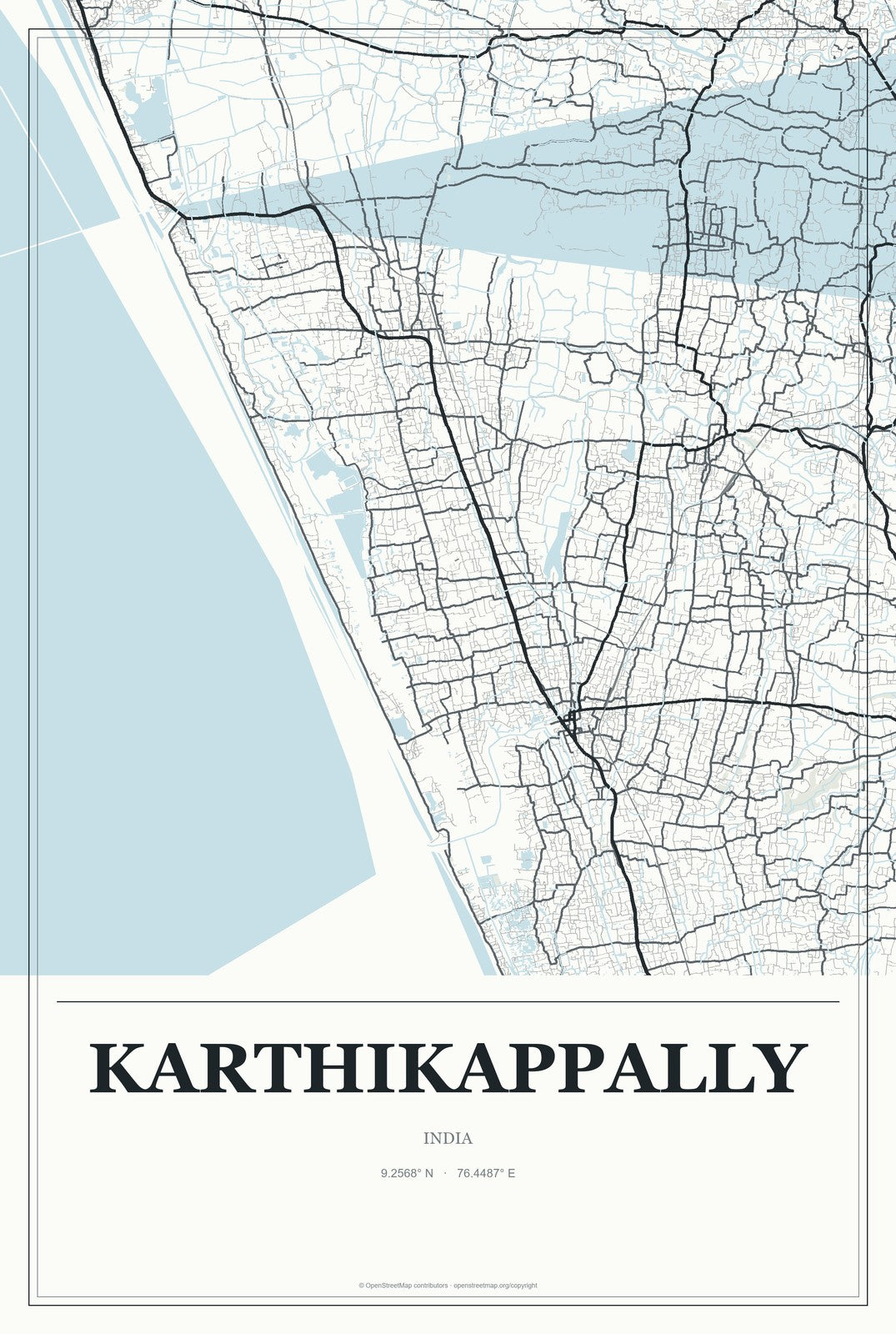 Karthikappally, India City Map Aluminum Sign in Gallery Air style