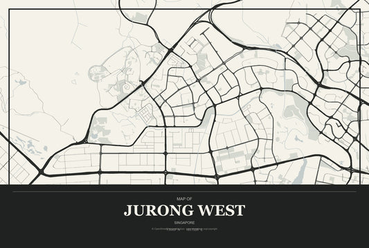 Jurong West, Singapore City Map Aluminum Sign in Museum Plaque style