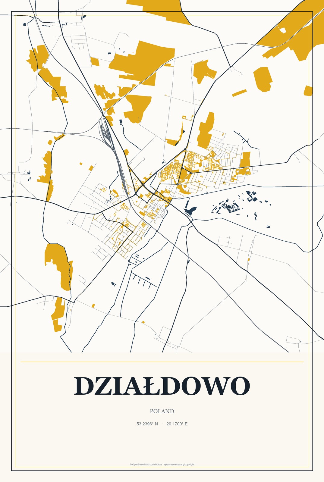 Działdowo, Poland City Map Aluminum Sign in Citrine Modern style