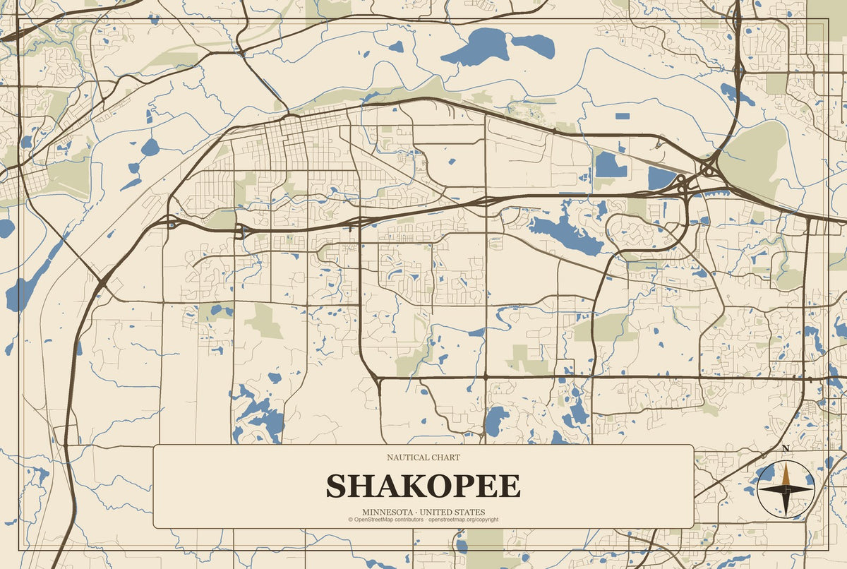 Shakopee, Minnesota City Map Aluminum Sign in Heritage Nautical style