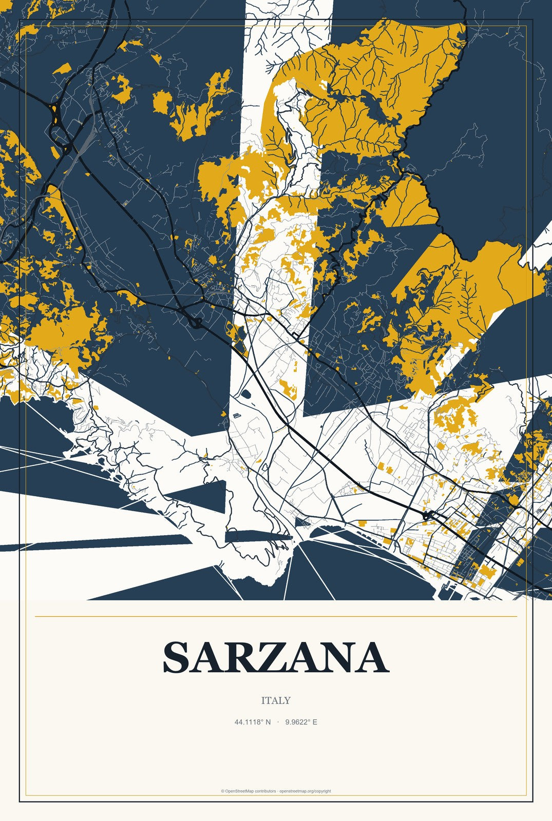 Sarzana, Italy City Map Aluminum Sign in Citrine Modern style