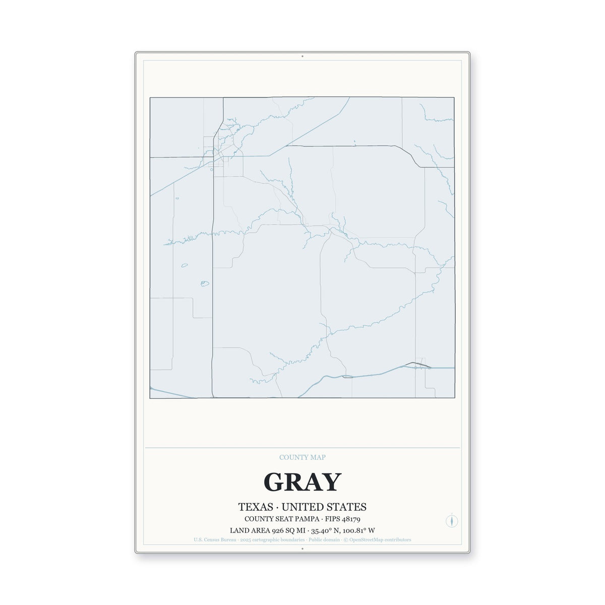 Gray County, Texas Map Aluminum Sign in Gallery Air style