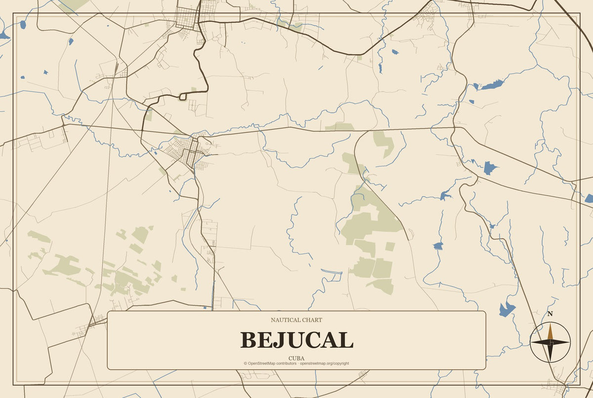 Bejucal, Cuba City Map Aluminum Sign in Heritage Nautical style