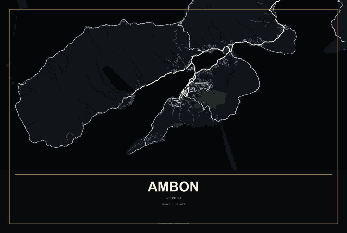 Ambon, Indonesia City Map Aluminum Sign in Metropolitan Noir style