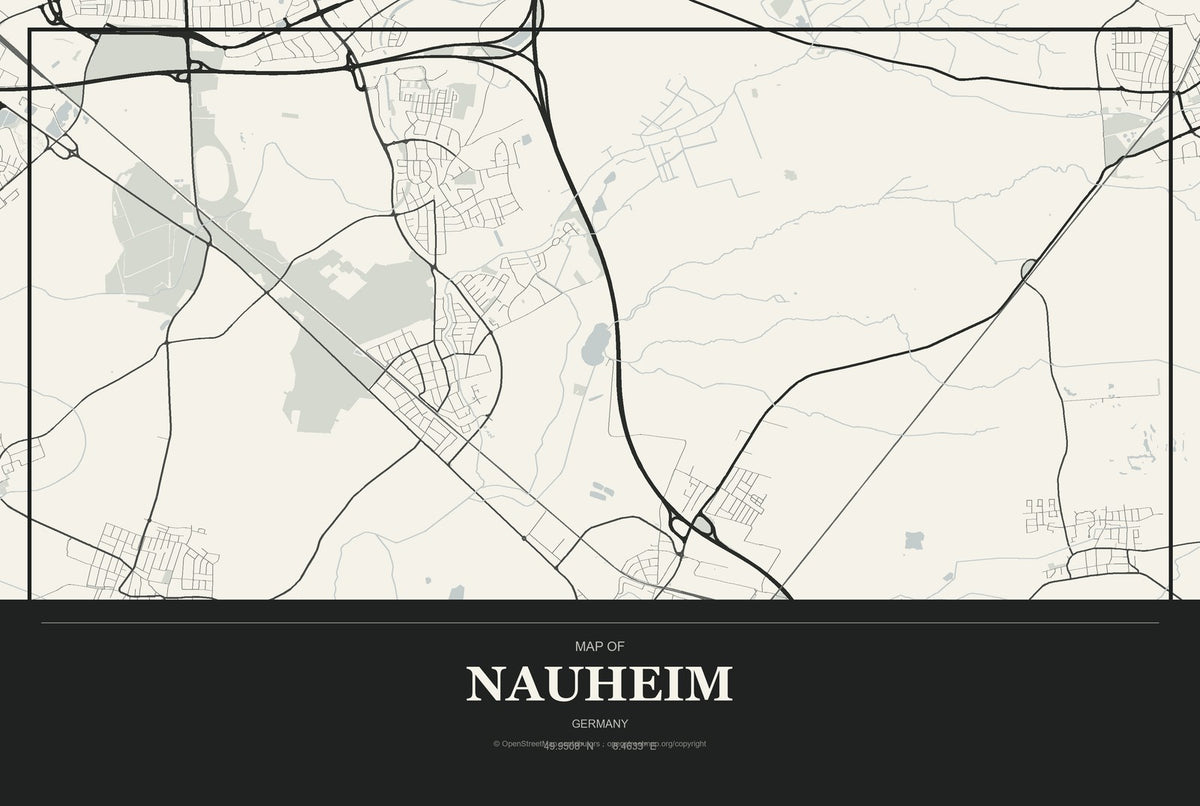 Nauheim, Germany City Map Aluminum Sign in Museum Plaque style