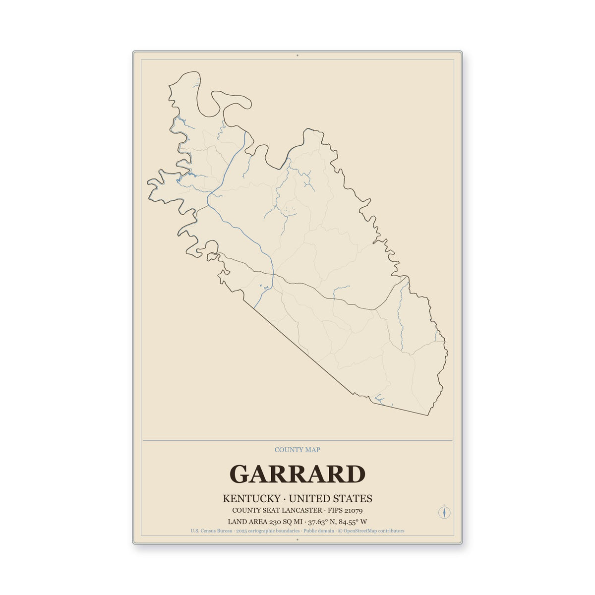 Garrard County, Kentucky Map Aluminum Sign in Heritage Nautical style