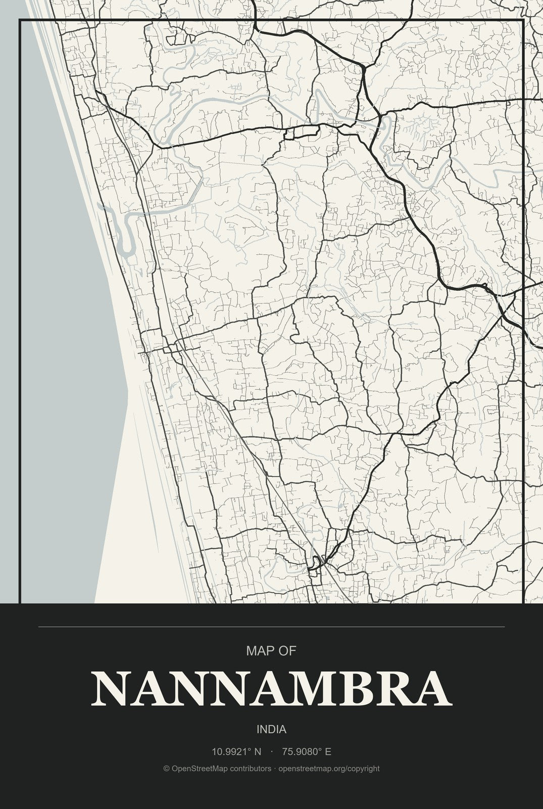 Nannambra, India City Map Aluminum Sign in Museum Plaque style