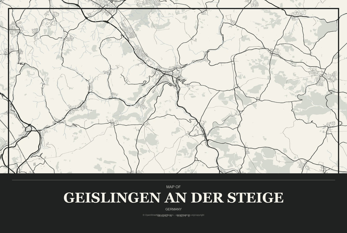 Geislingen an der Steige, Germany City Map Aluminum Sign in Museum Plaque style