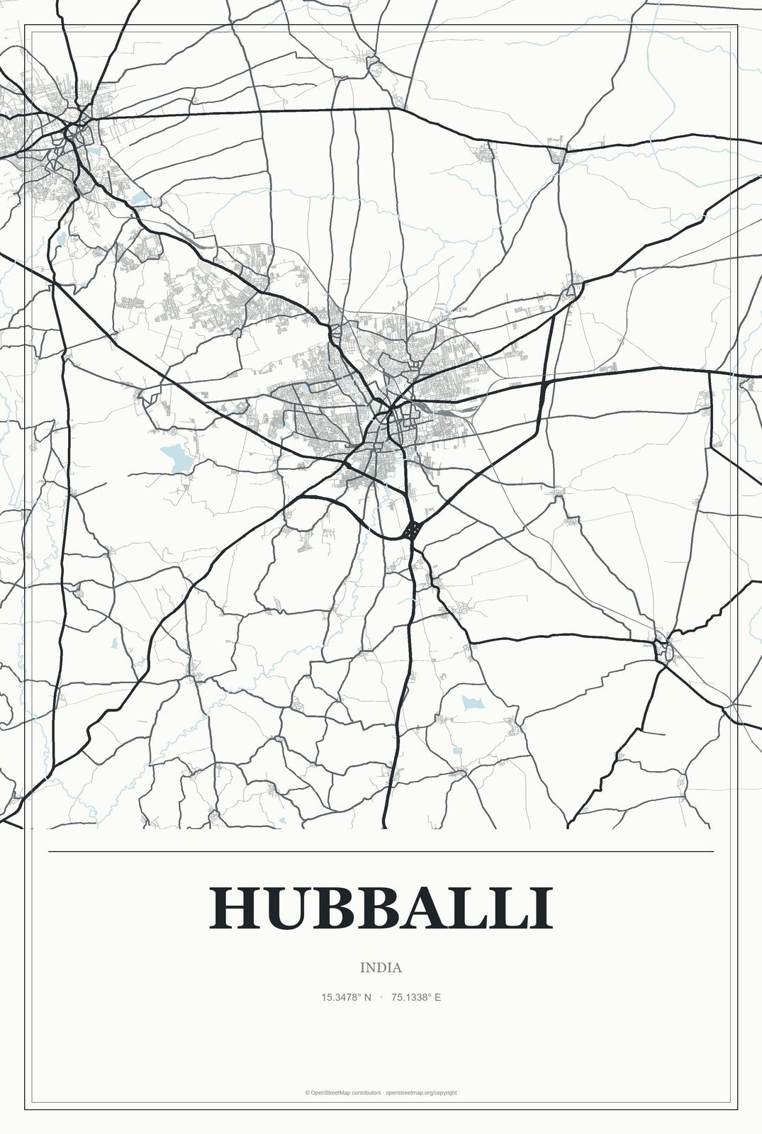 Hubballi, India City Map Aluminum Sign in Gallery Air style