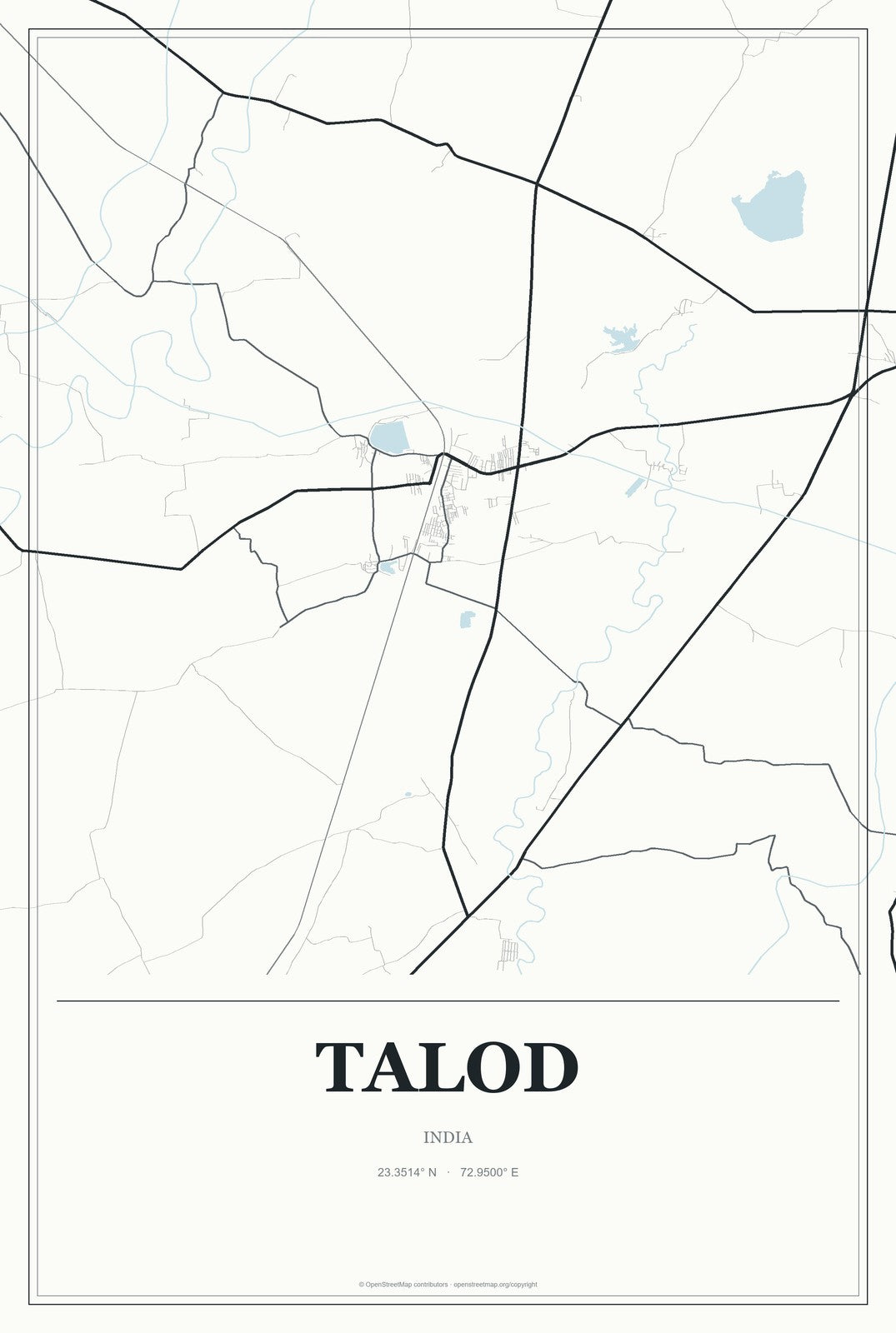 Talod, India City Map Aluminum Sign in Gallery Air style