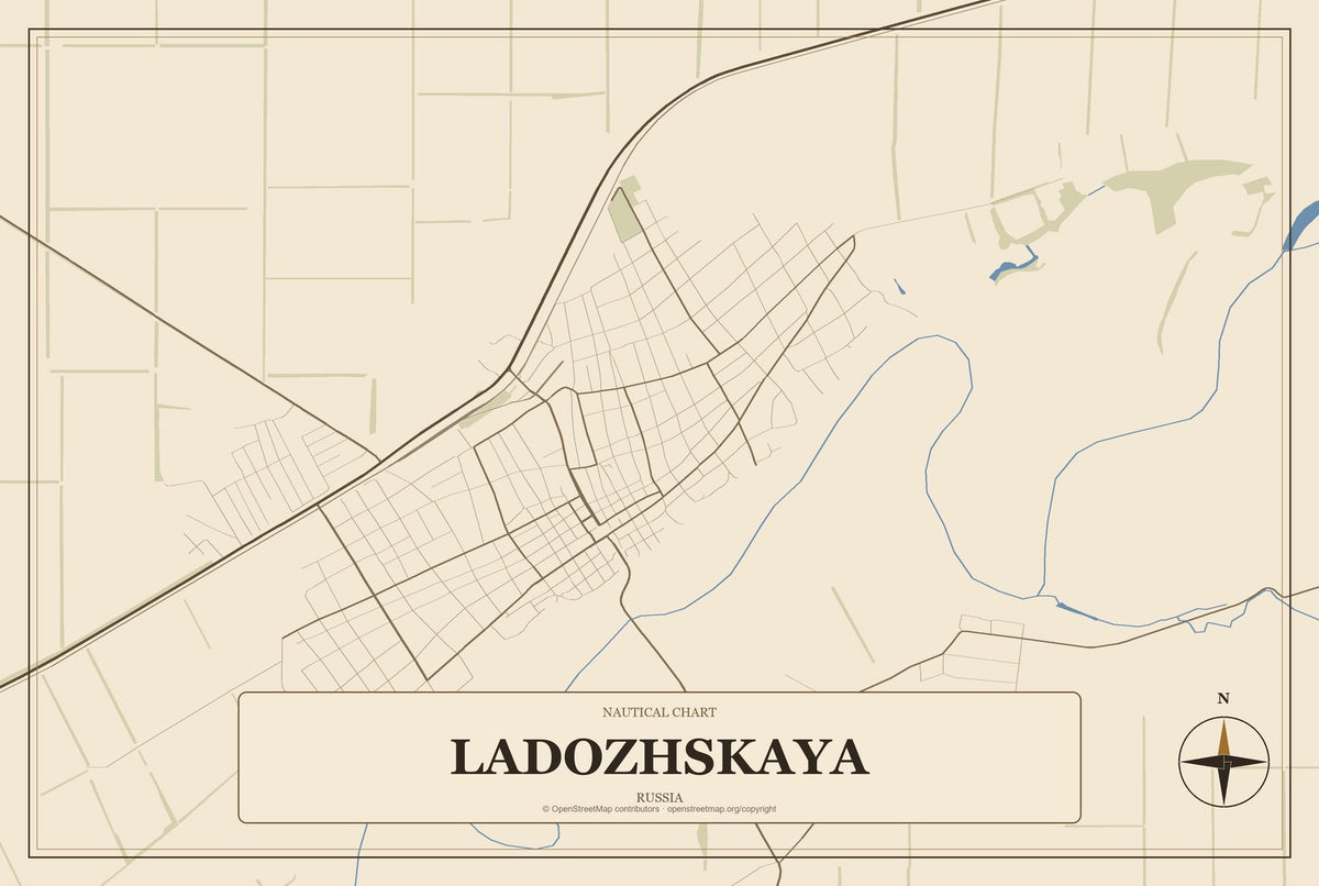 Ladozhskaya, Russia City Map Aluminum Sign in Heritage Nautical style