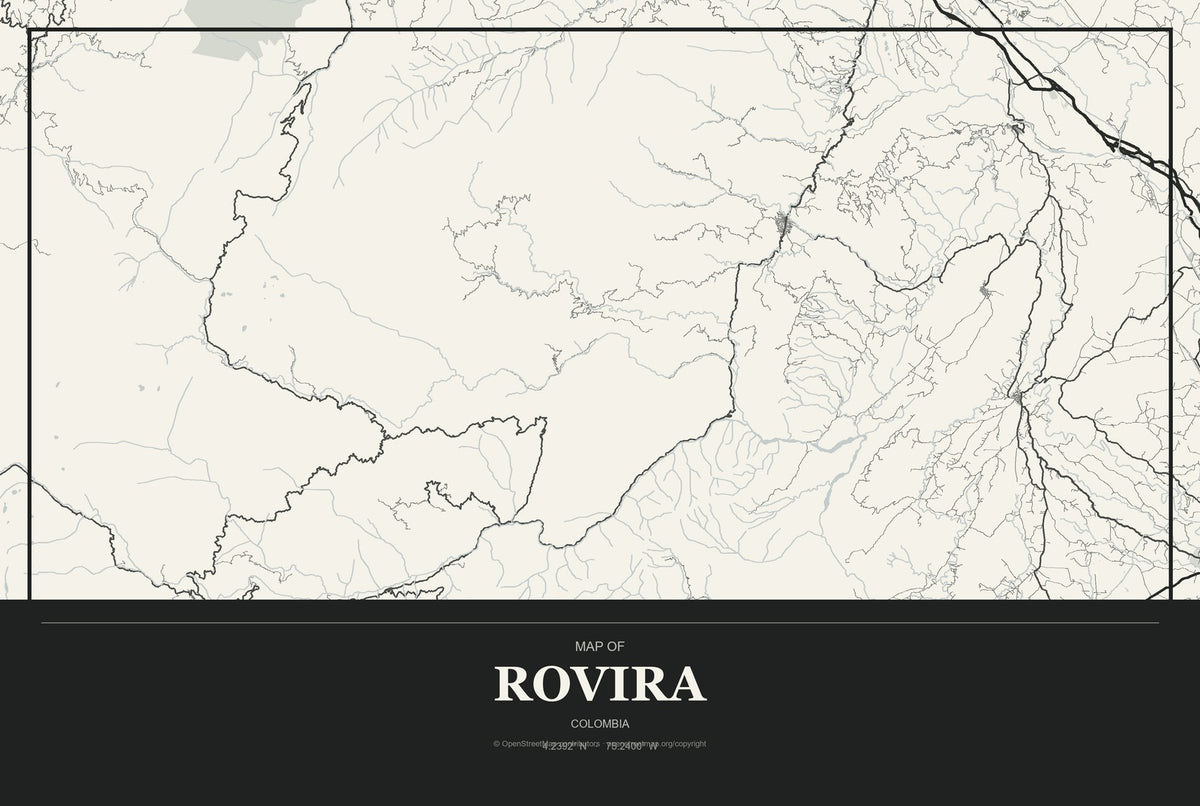 Rovira, Colombia City Map Aluminum Sign in Museum Plaque style