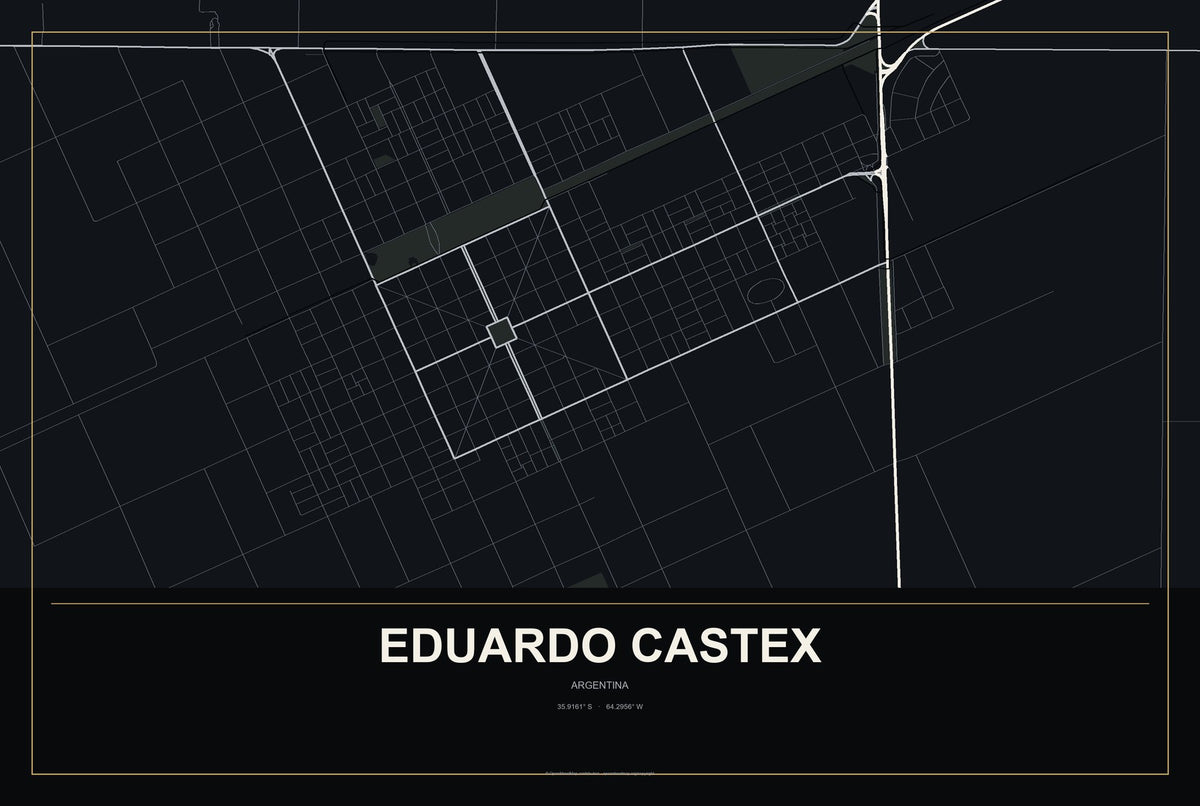 Eduardo Castex, Argentina City Map Aluminum Sign in Metropolitan Noir style