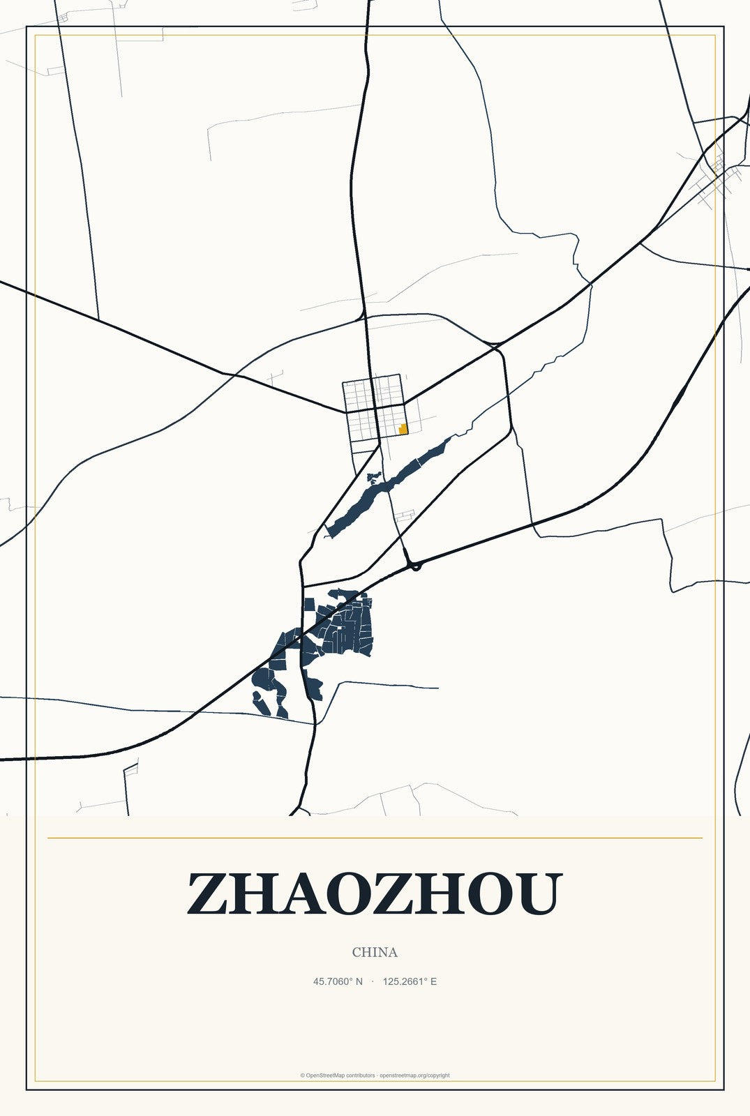 Zhaozhou, China City Map Aluminum Sign in Citrine Modern style