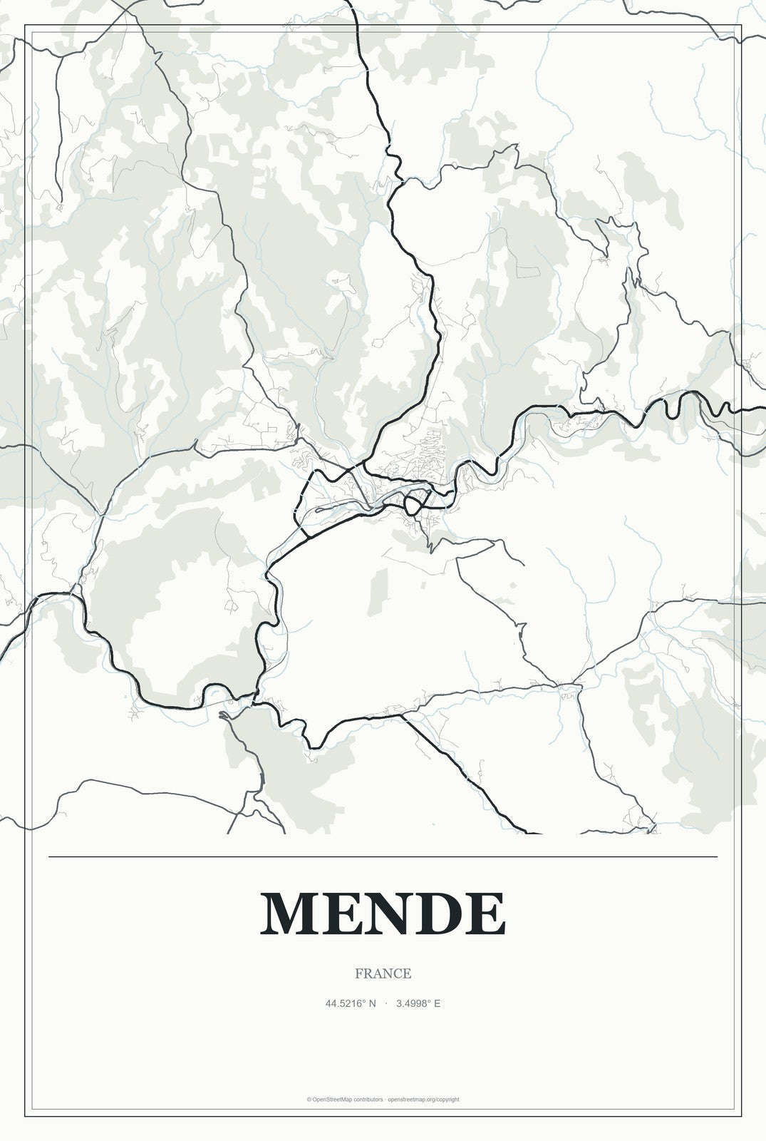Mende, France City Map Aluminum Sign in Gallery Air style