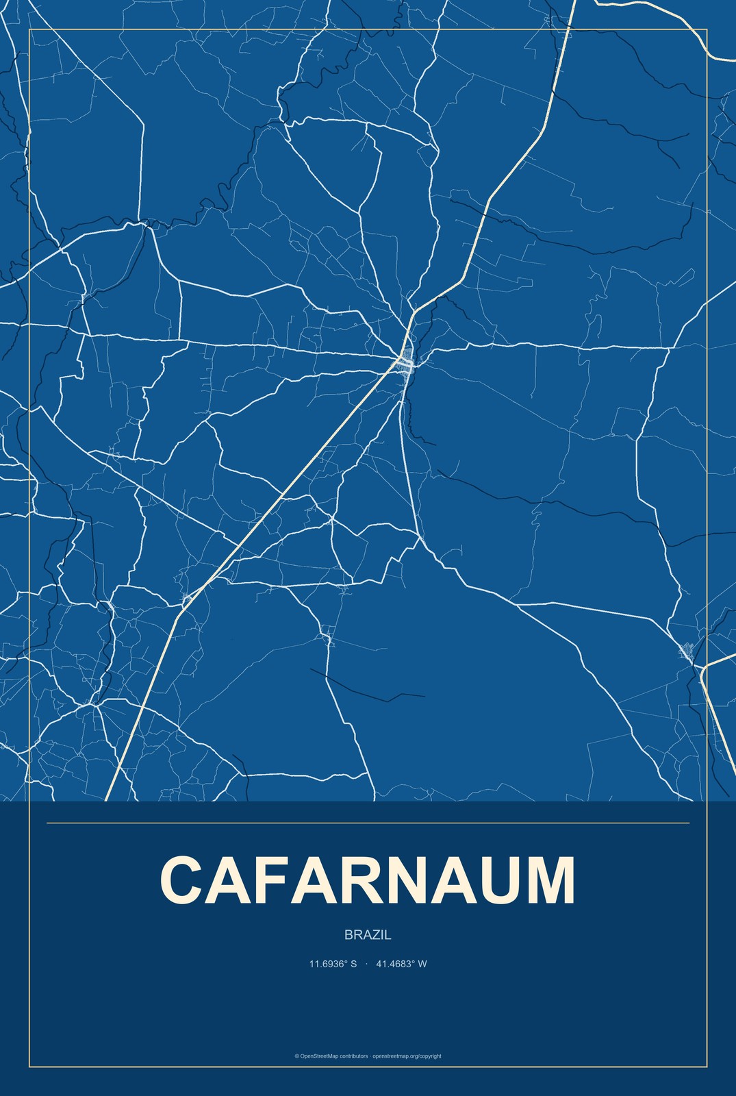 Cafarnaum, Brazil City Map Aluminum Sign in Harbor Cobalt style