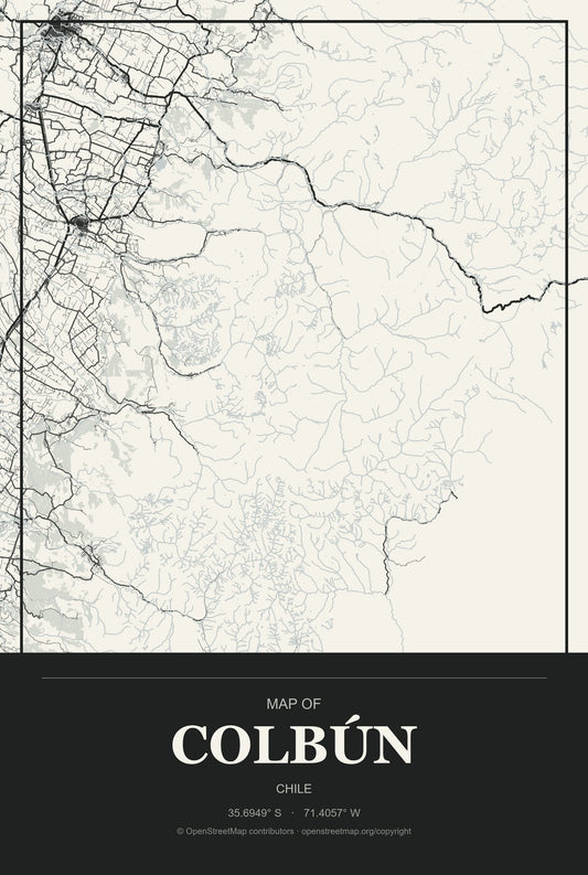 Colbún, Chile City Map Aluminum Sign in Museum Plaque style