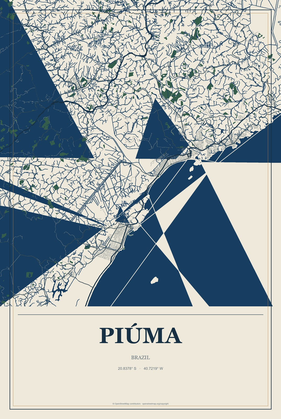 Piúma, Brazil City Map Aluminum Sign in Coastal Cutout style
