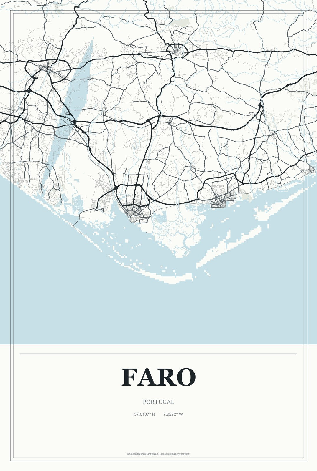 Faro, Portugal City Map Aluminum Sign in Gallery Air style