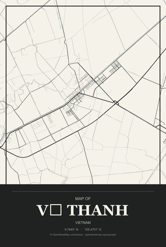 Vị Thanh, Vietnam City Map Aluminum Sign in Museum Plaque style
