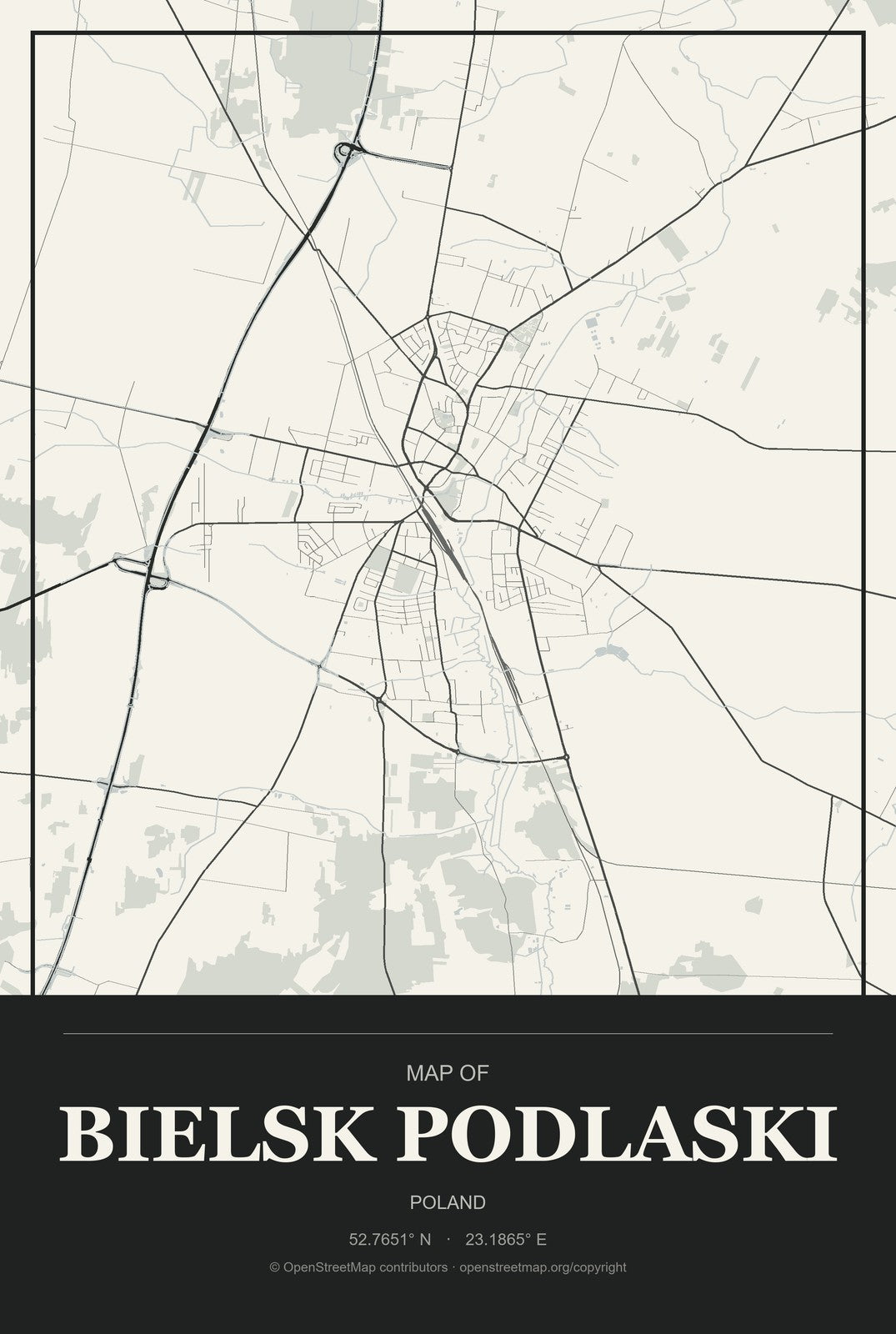 Bielsk Podlaski, Poland City Map Aluminum Sign in Museum Plaque style