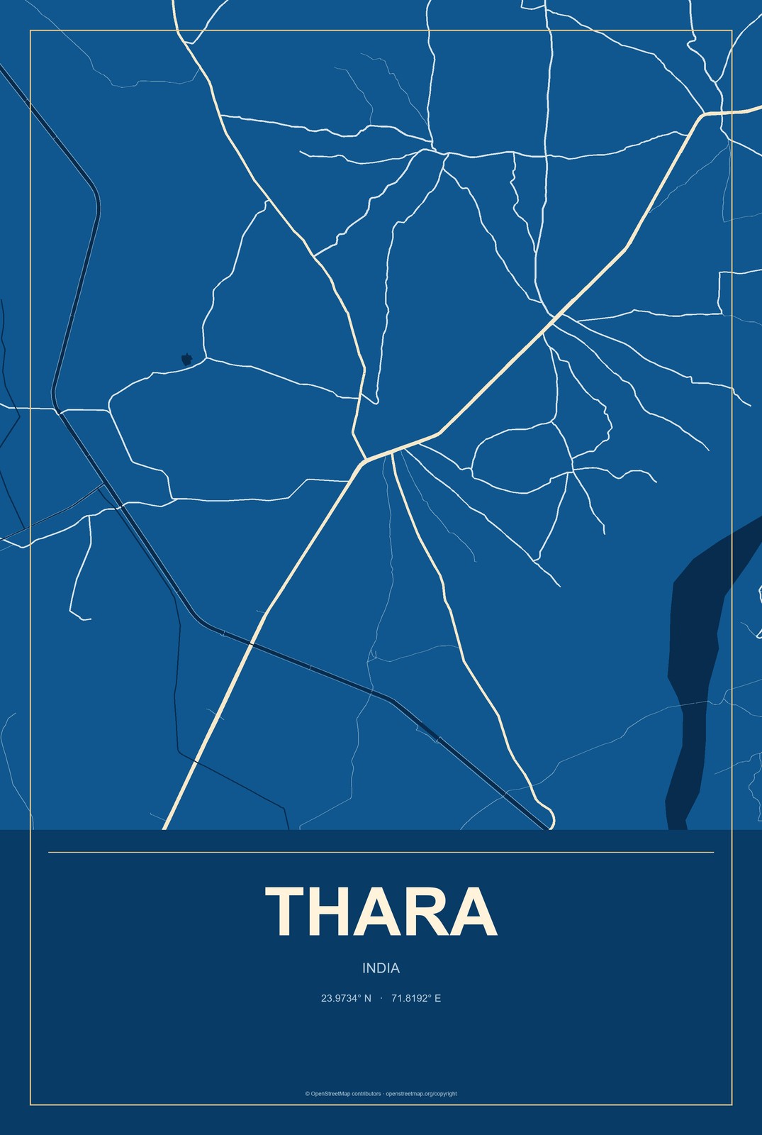 Thara, India City Map Aluminum Sign in Harbor Cobalt style