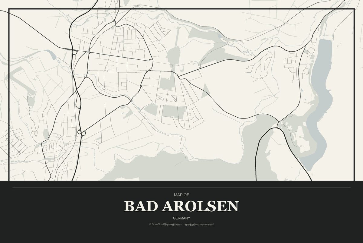 Bad Arolsen, Germany City Map Aluminum Sign in Museum Plaque style