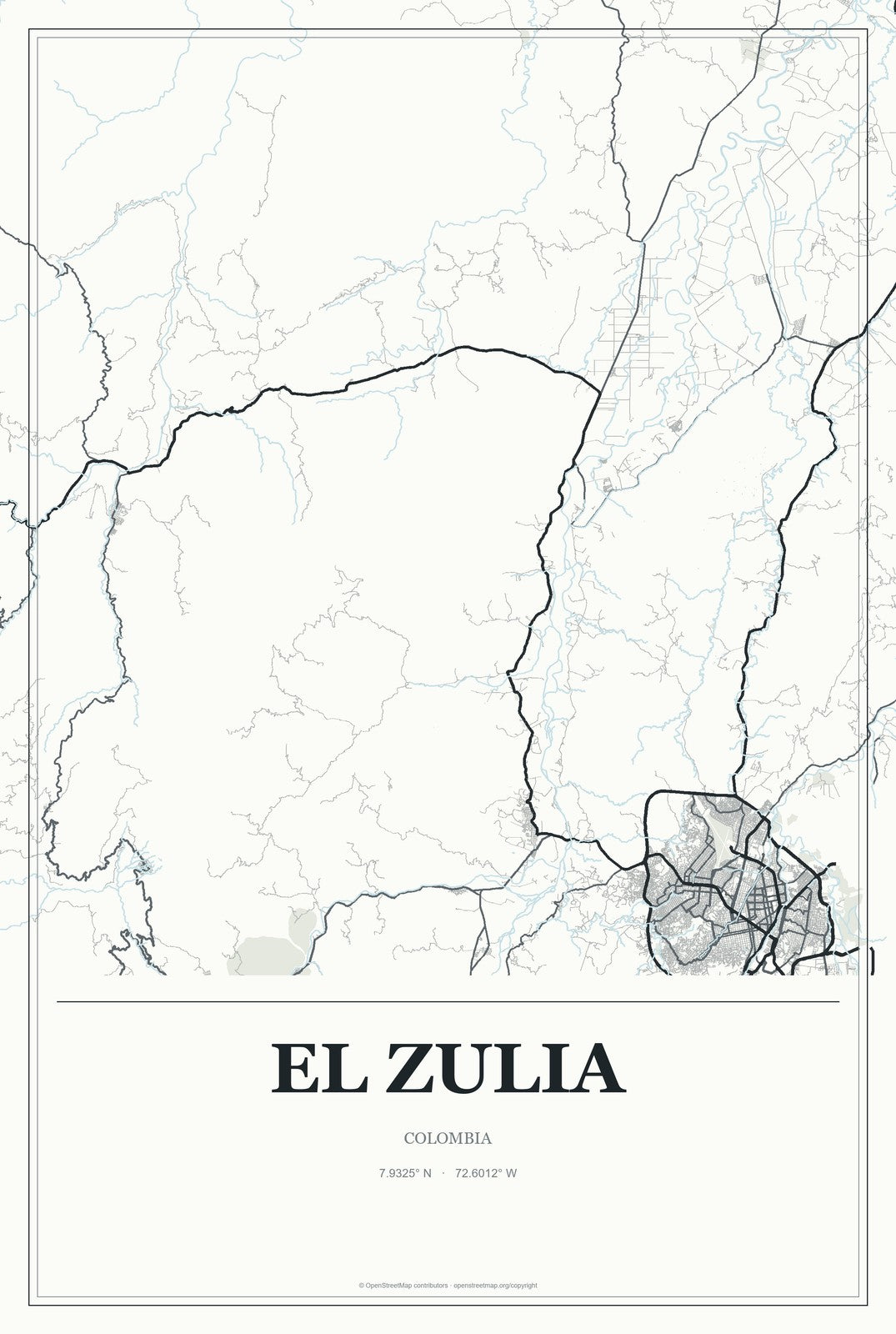 El Zulia, Colombia City Map Aluminum Sign in Gallery Air style