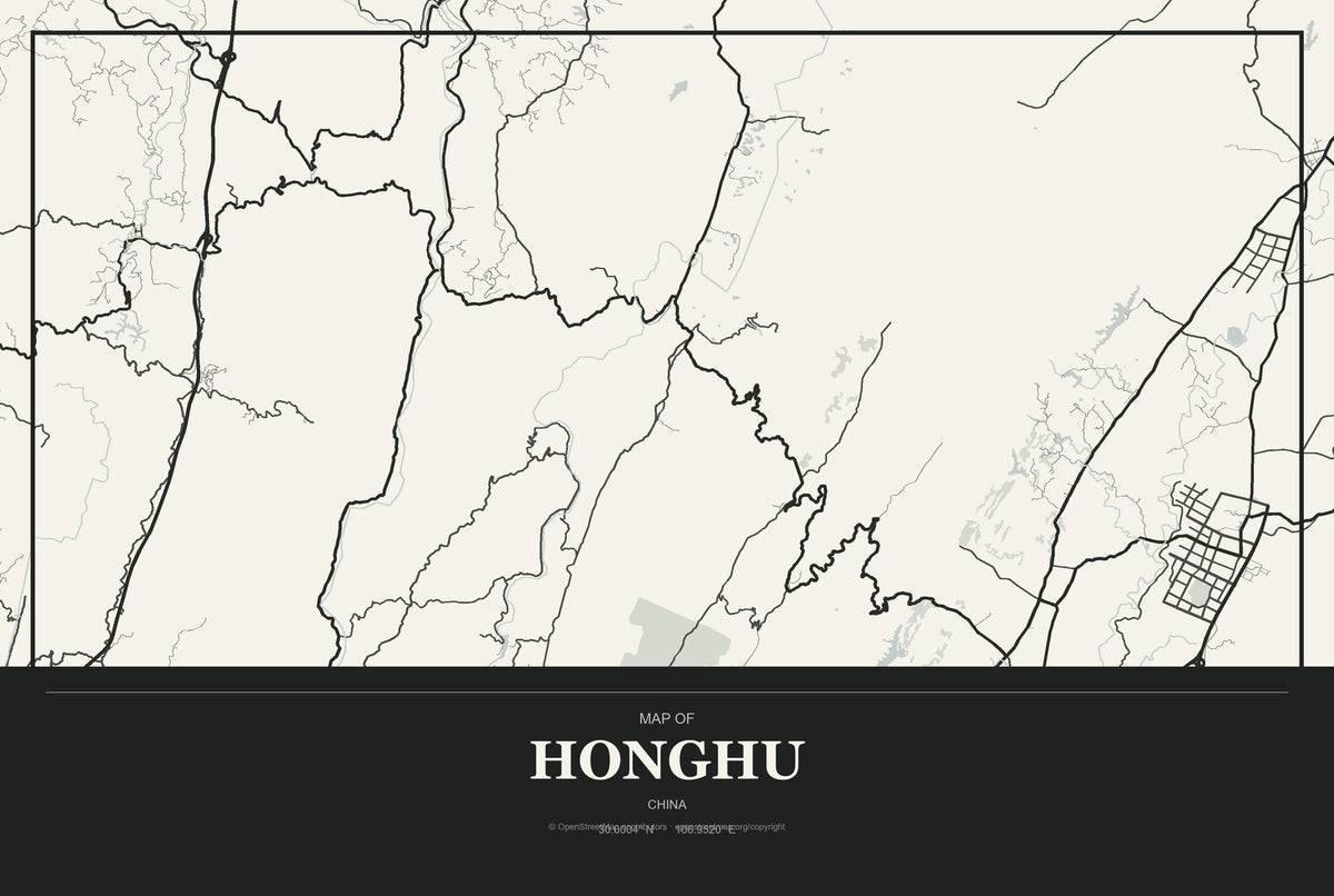 Honghu, China City Map Aluminum Sign in Museum Plaque style