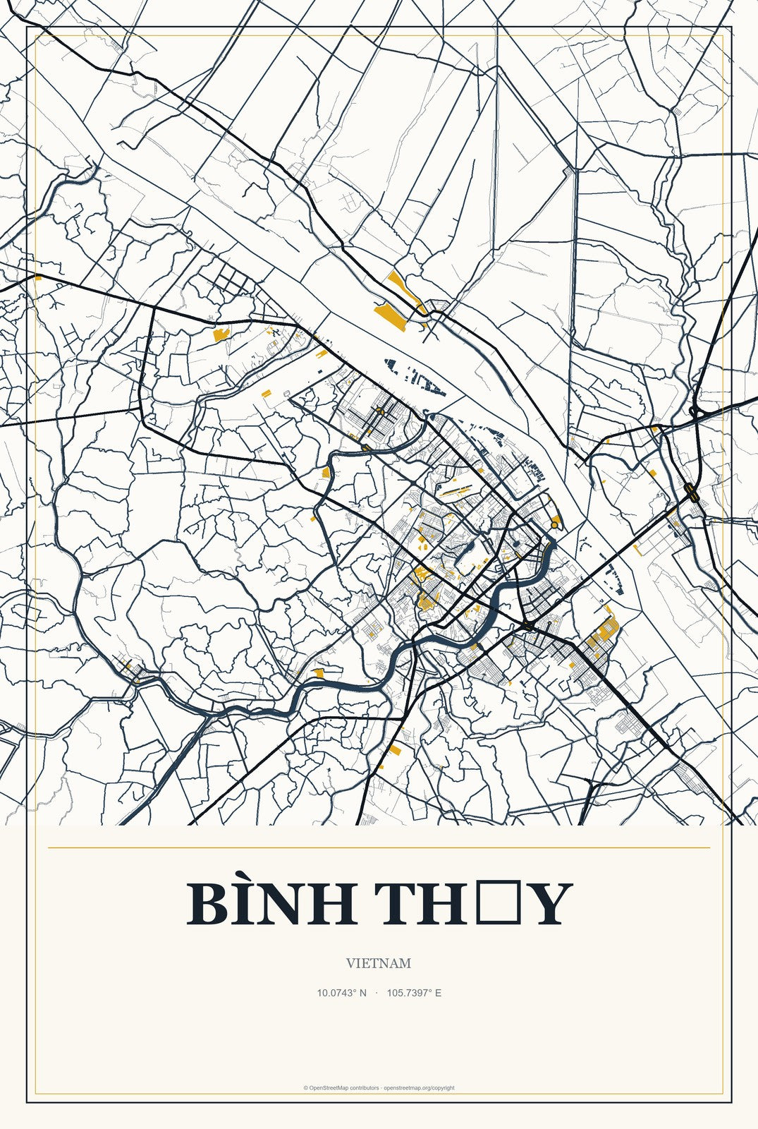 Bình Thủy, Vietnam City Map Aluminum Sign in Citrine Modern style