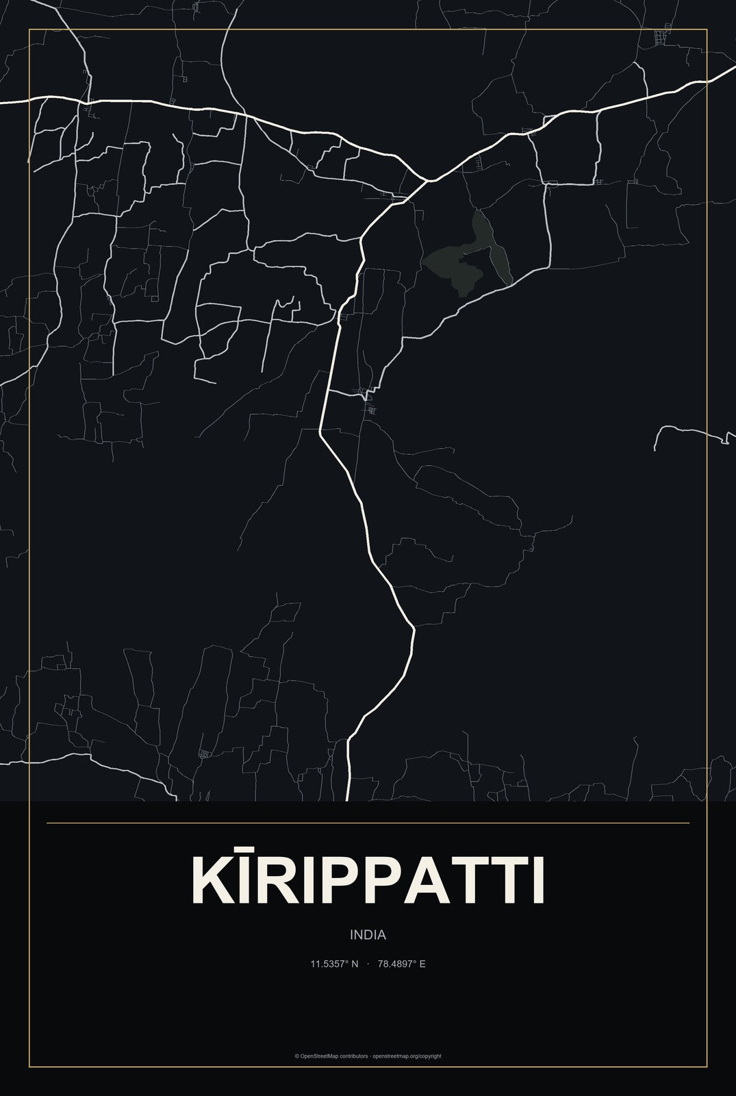Kīrippatti, India City Map Aluminum Sign in Metropolitan Noir style