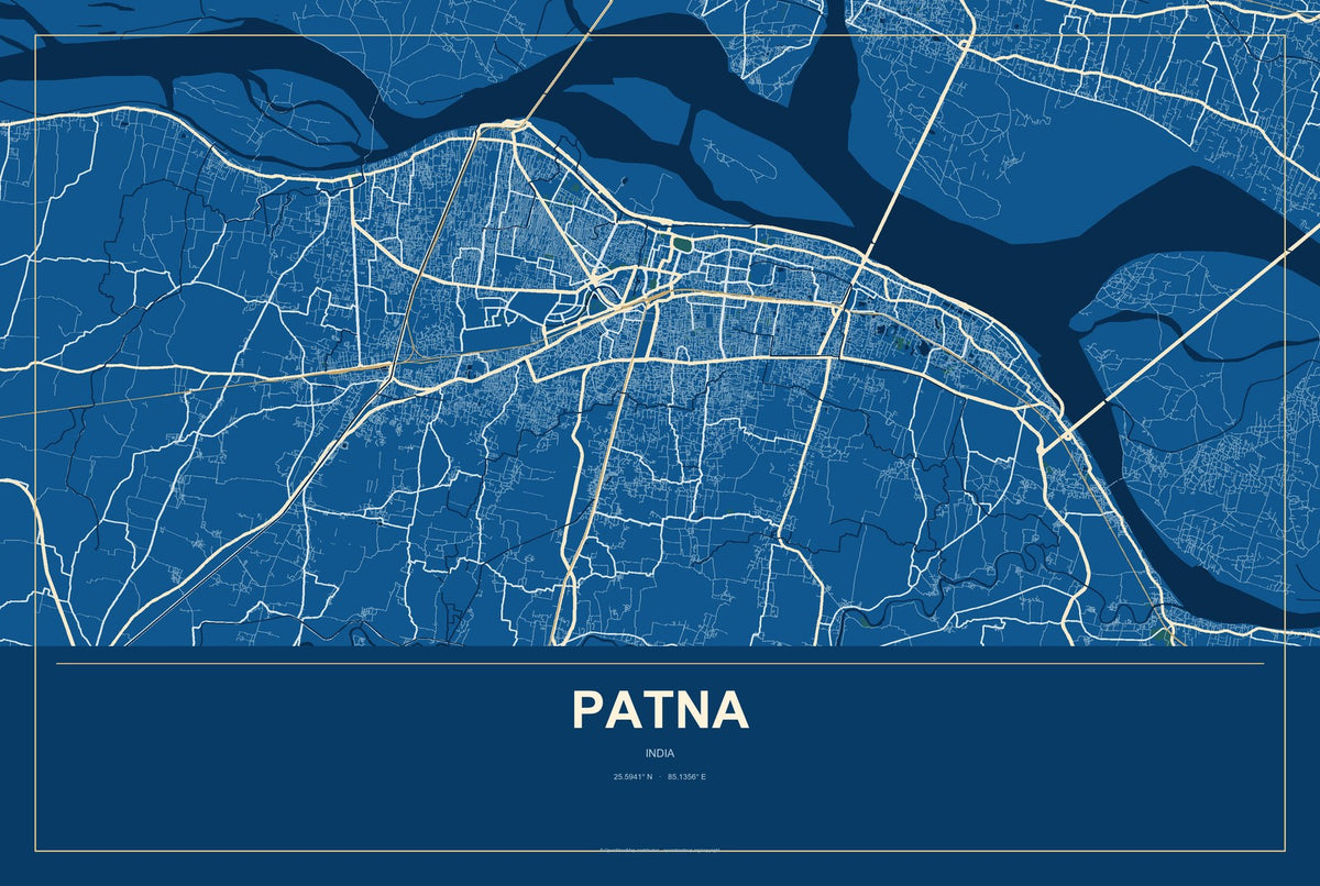 Patna, India City Map Aluminum Sign in Harbor Cobalt style