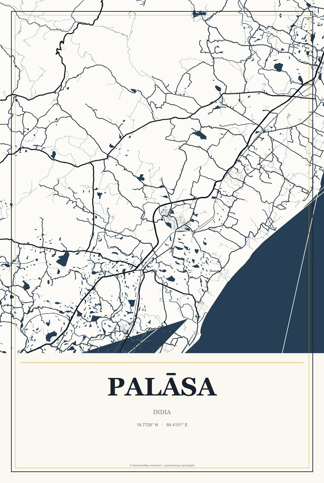 Palāsa, India City Map Aluminum Sign in Citrine Modern style