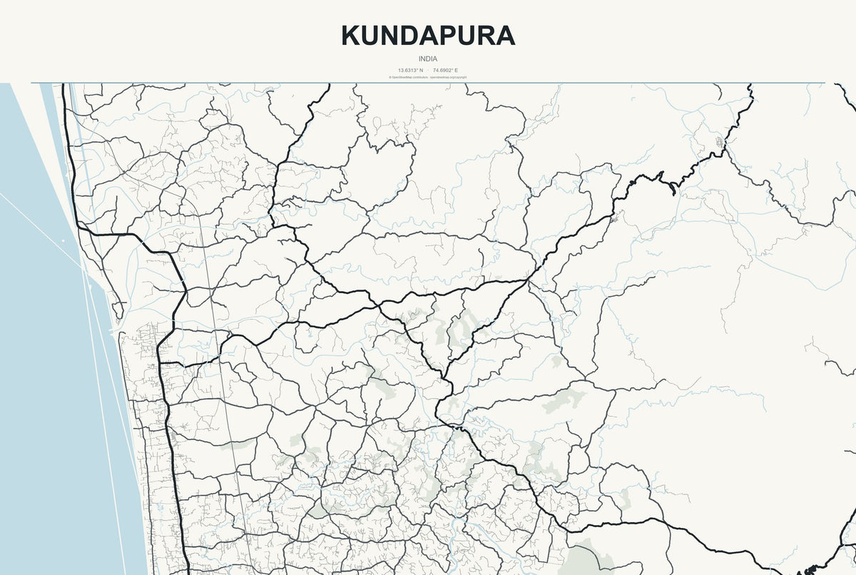 Kundapura, India City Map Aluminum Sign in Headline Atlas style