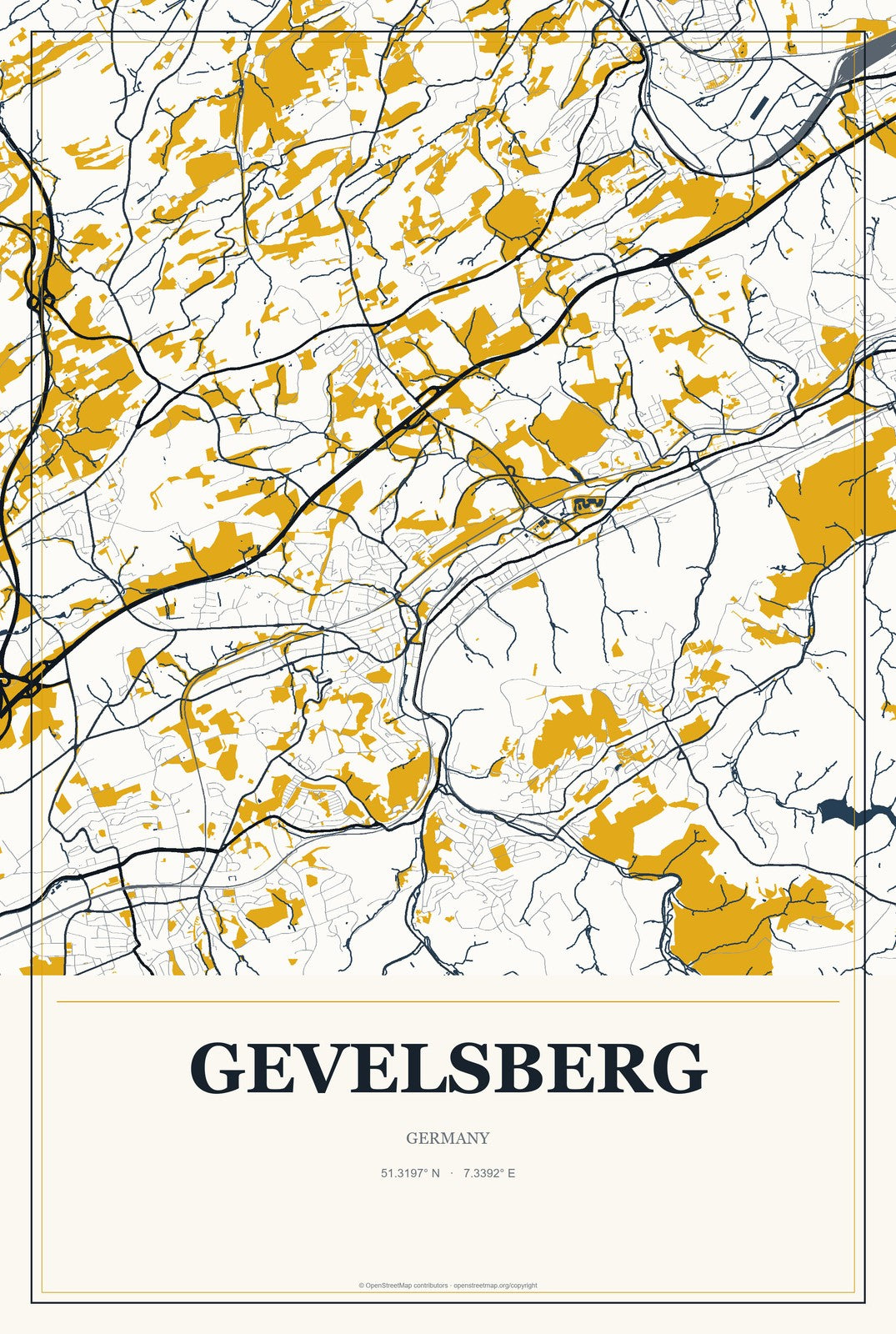 Gevelsberg, Germany City Map Aluminum Sign in Citrine Modern style