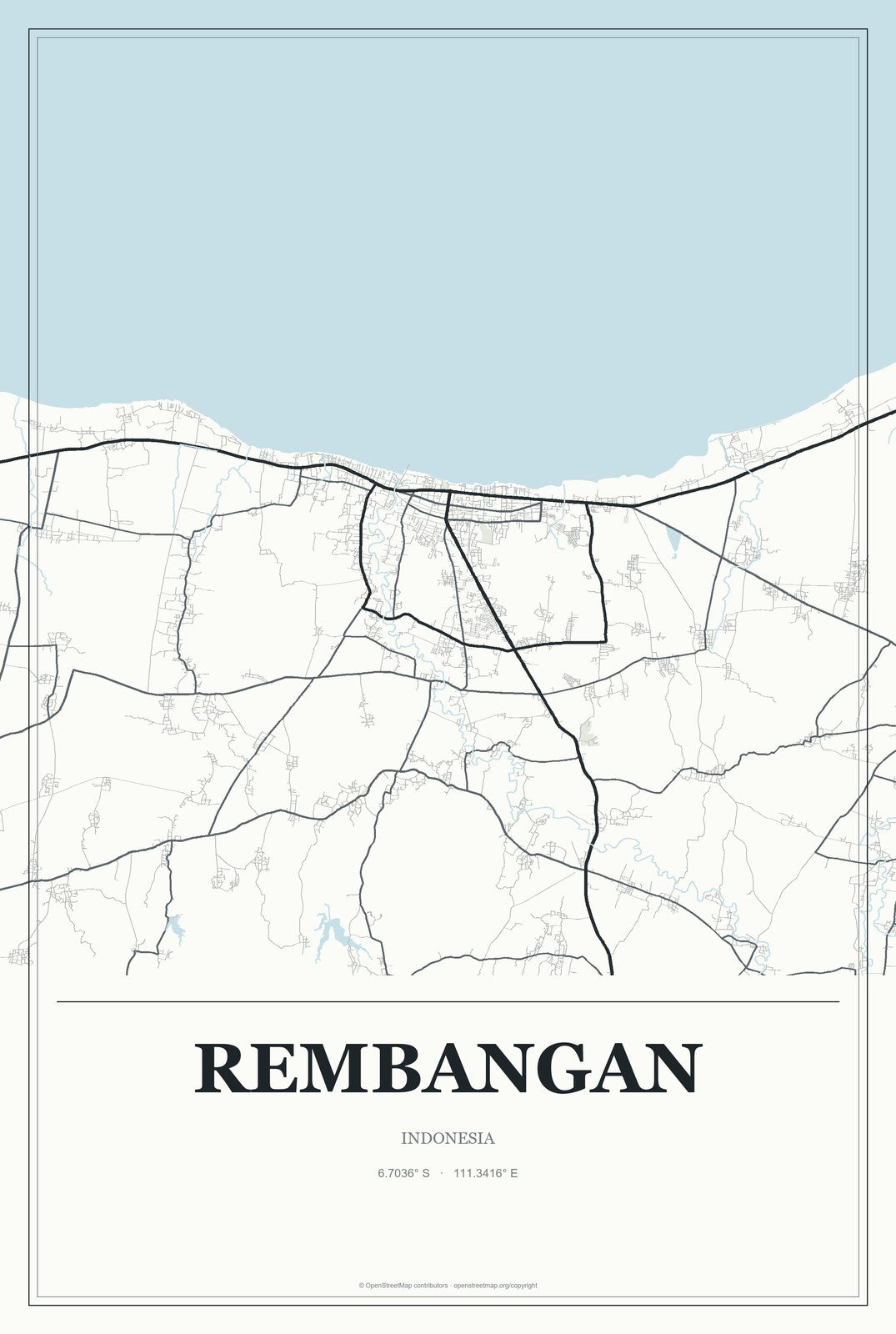 Rembangan, Indonesia City Map Aluminum Sign in Gallery Air style