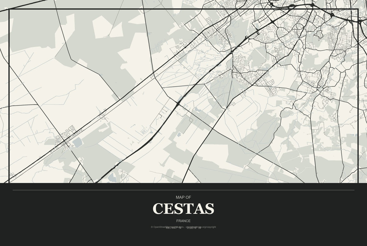 Cestas, France City Map Aluminum Sign in Museum Plaque style