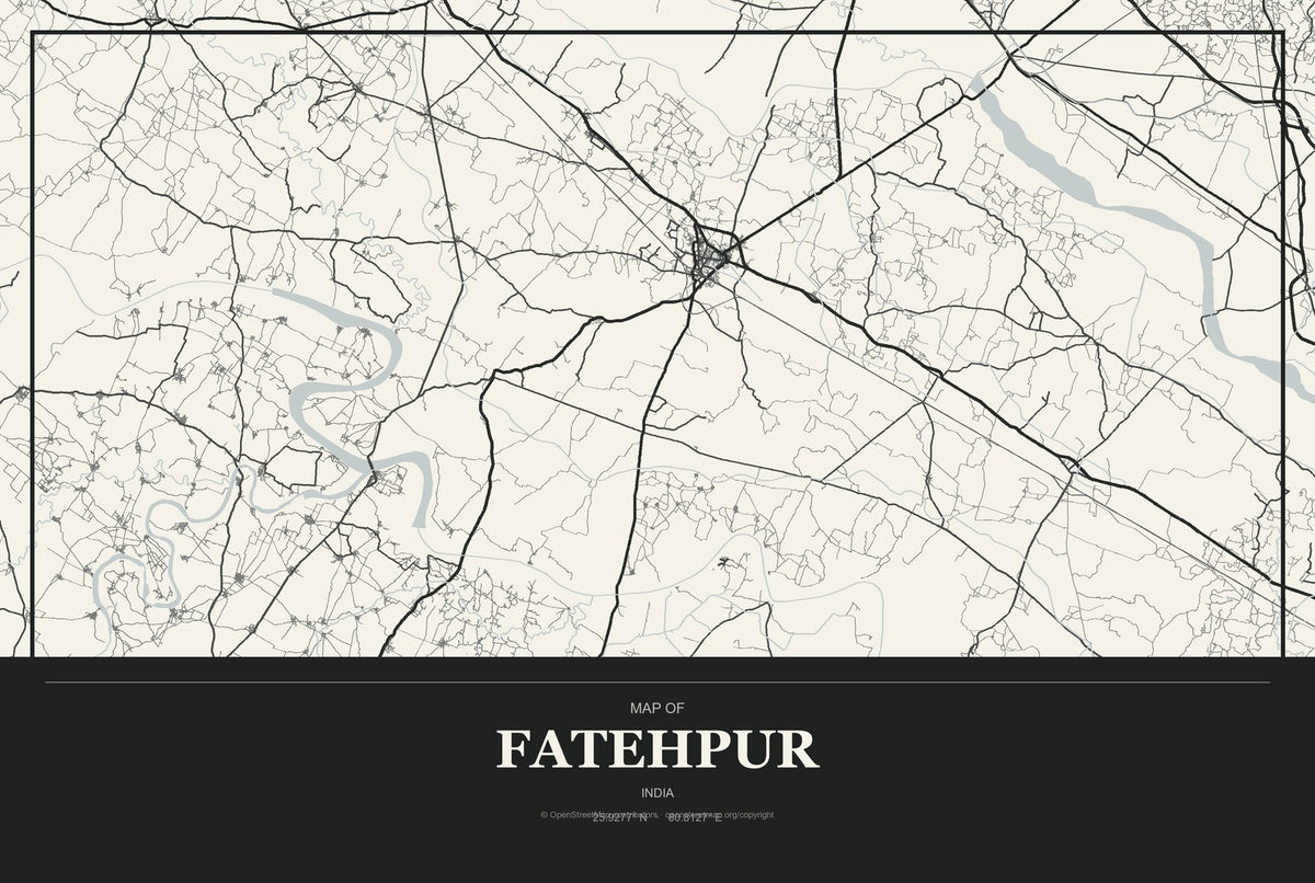 Fatehpur, Uttar Pradesh, India City Map Aluminum Sign in Museum Plaque style