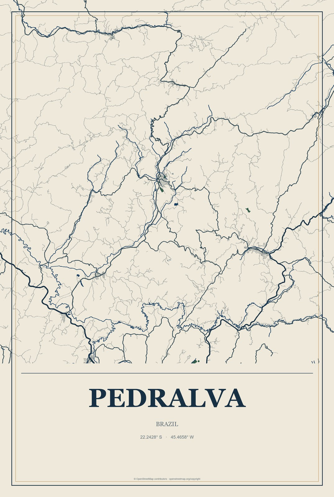 Pedralva, Brazil City Map Aluminum Sign in Coastal Cutout style