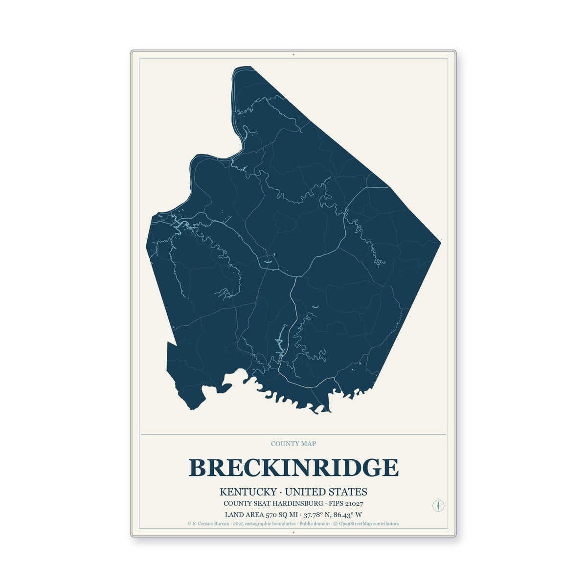 Breckinridge County, Kentucky Map Aluminum Sign in Coastal Cutout style