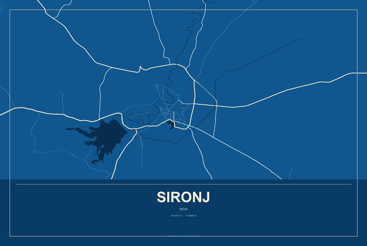 Sironj, India City Map Aluminum Sign in Harbor Cobalt style