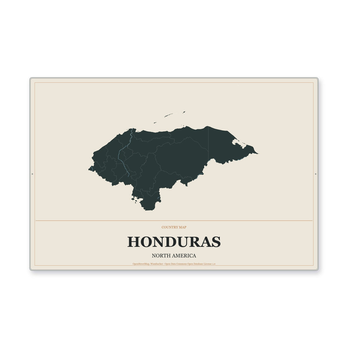 Honduras Country Map Aluminum Sign in Headline Atlas style