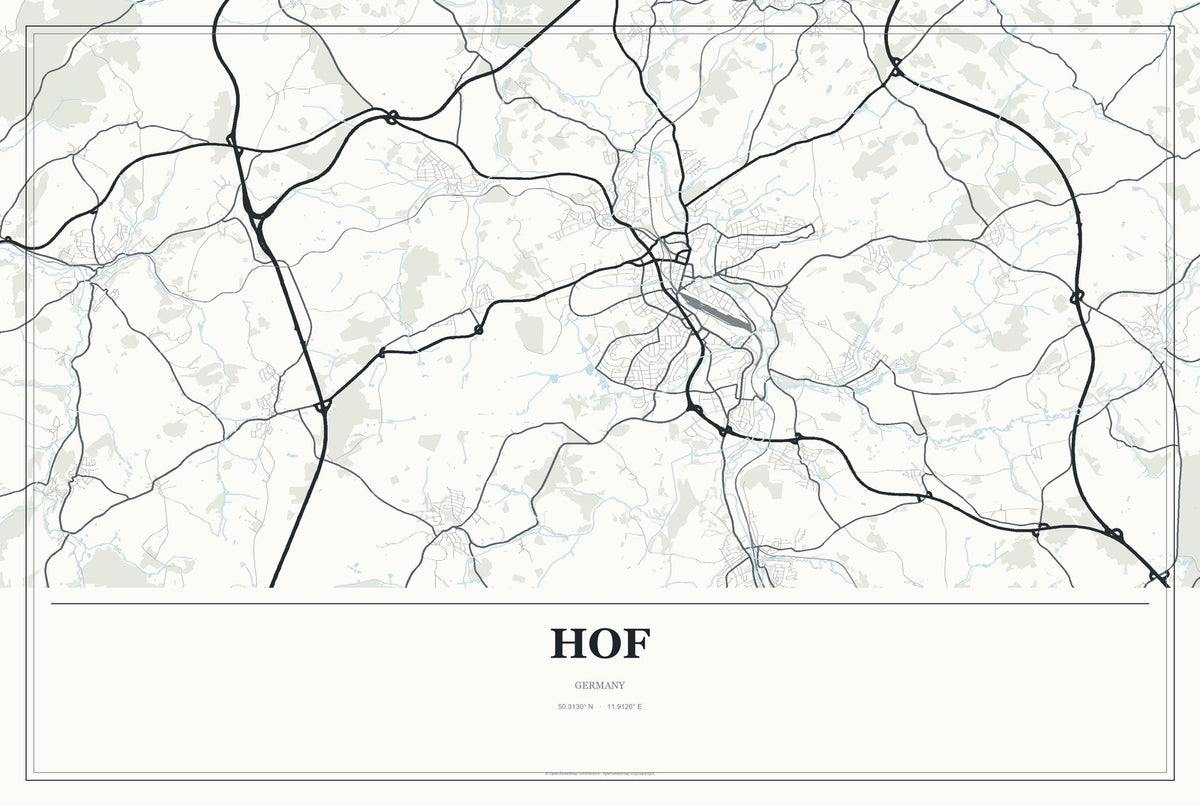 Hof, Germany City Map Aluminum Sign in Gallery Air style