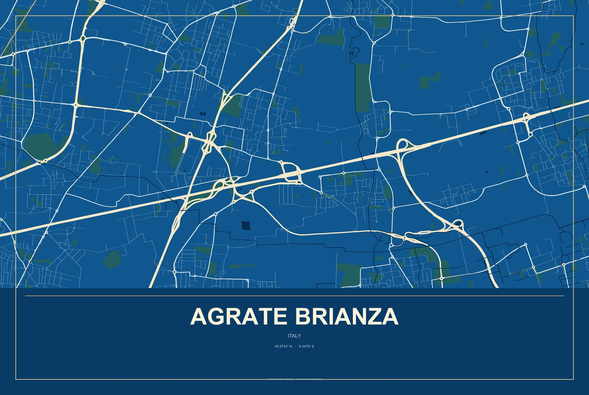 Agrate Brianza, Italy City Map Aluminum Sign in Harbor Cobalt style