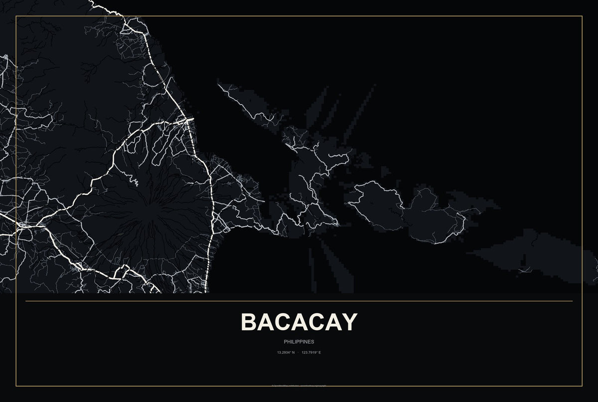 Bacacay, Philippines City Map Aluminum Sign in Metropolitan Noir style