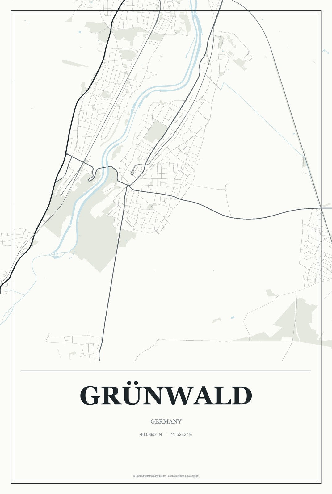 Grünwald, Germany City Map Aluminum Sign in Gallery Air style