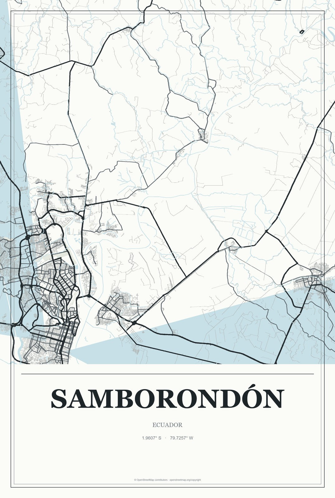 Samborondón, Ecuador City Map Aluminum Sign in Gallery Air style